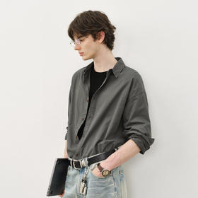 714street日系休闲水洗做旧长袖衬衫男2025春季新款宽松落肩外套