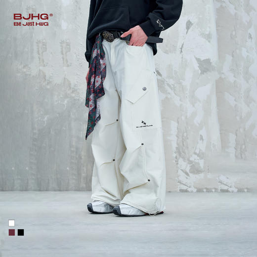 BJHG不计后果白色工装休闲裤子男款秋季户外运动设计感伞兵阔腿裤 商品图0