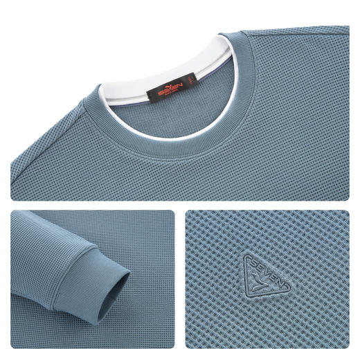 【华夫格/假两件】柒牌男装长袖卫衣2025秋季新疆棉舒适套头T恤129W70530 商品图3