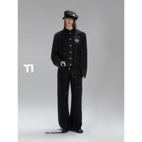 启世录TIWILLTANG“暗夜绅爵”先锋错位立领徽章刺绣夹克长裤套装