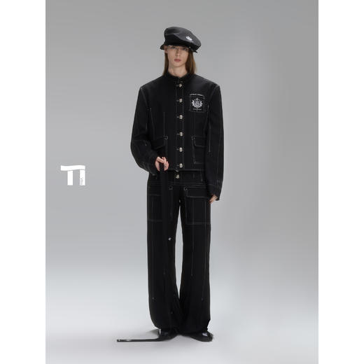 启世录TIWILLTANG“暗夜绅爵”先锋错位立领徽章刺绣夹克长裤套装 商品图0