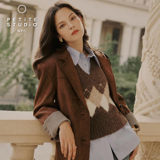 Petite Studio 25秋 Dominique焦糖棕法式复古美拉德麂皮西装外套 商品图0