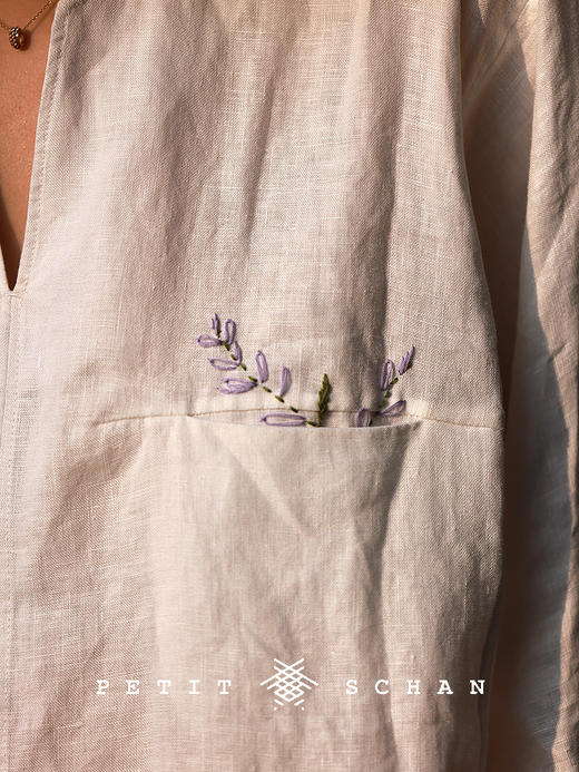 PETIT SCHAN小闪 CLO#877 The blooming is on schedule 花事正如期 纯亚麻手绣薰衣草小衫 商品图4