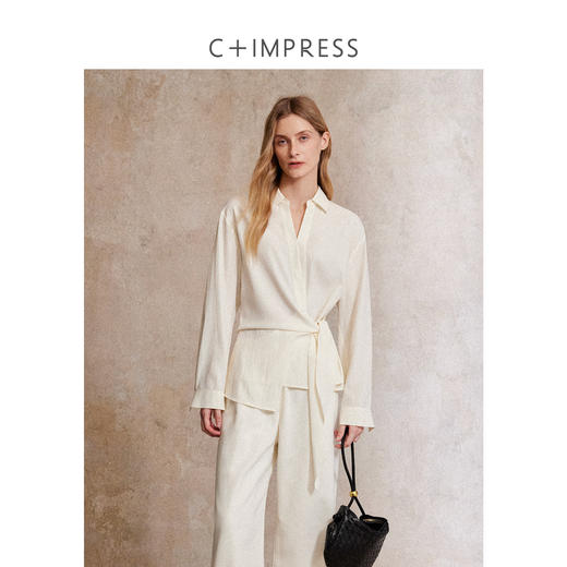 C+IMPRESS/西嘉不规则打结极简醋酸衬衫女秋季优雅淡人风穿搭上衣CS2503033 商品图1