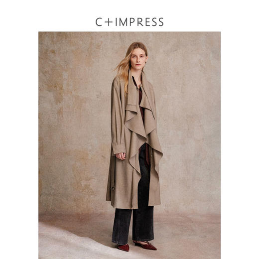 混色羊毛立领随性松弛感2穿飘带荷叶边荡领风衣FY2503058 商品图1