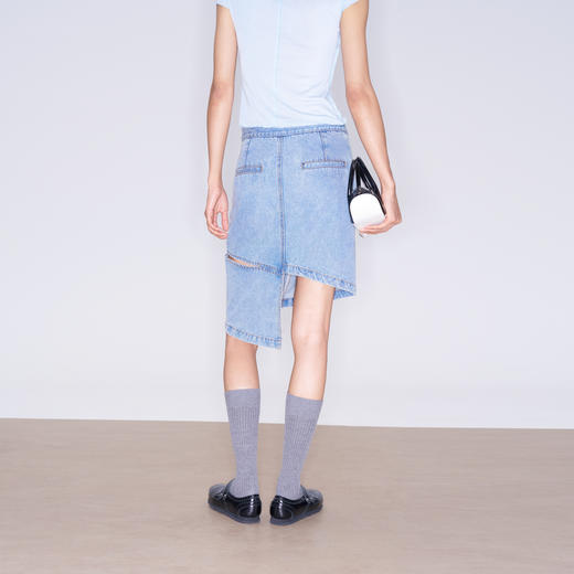 lost in echo2025秋冬新款独特不对称镂空开口修身牛仔铅笔包臀裙 商品图4