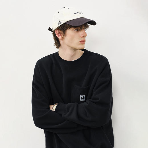 714street国潮宽松落肩口袋抓绒卫衣男2025秋冬新款情侣装长袖T恤 商品图1