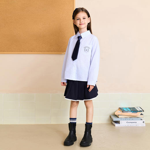 马克珍妮女童青春校园条纹衬衫2025年秋装新款551673 商品图1