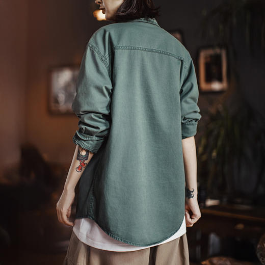 马登纯棉复古水洗日系刺绣印花宽松长袖衬衣衫外套硬挺上衣女士秋 商品图3