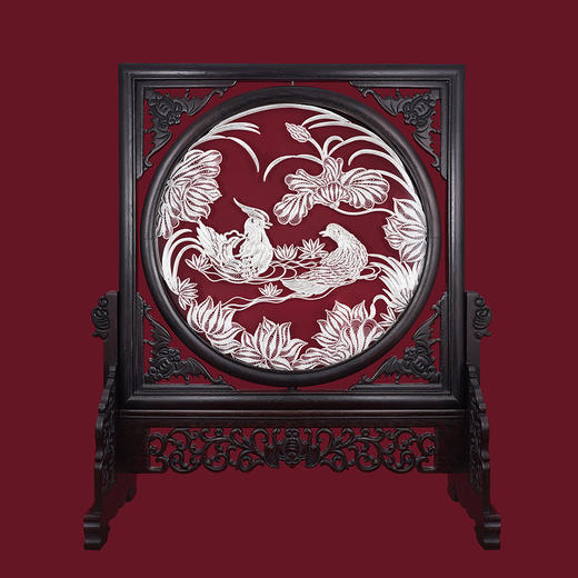 子佩集S999银手工银花丝【鸳鸯戏莲】双面旋转花丝台屏【YYXLHATP】大师工坊原创设计2508 商品图6