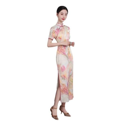 GX复古中国风传统中式长款短袖旗袍2025夏季新款改良修身显瘦旗袍裙 商品图4