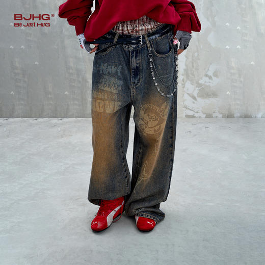 BJHG不计后果美式牛仔裤男款秋季2025新款宽松水洗做旧休闲长裤女 商品图1