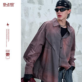 BJHG不计后果 美式复古衬衫男款秋季水洗做旧街头纯棉衬衣外套女
