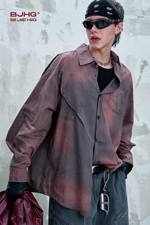 BJHG不计后果 美式复古衬衫男款秋季水洗做旧街头纯棉衬衣外套女 商品图5