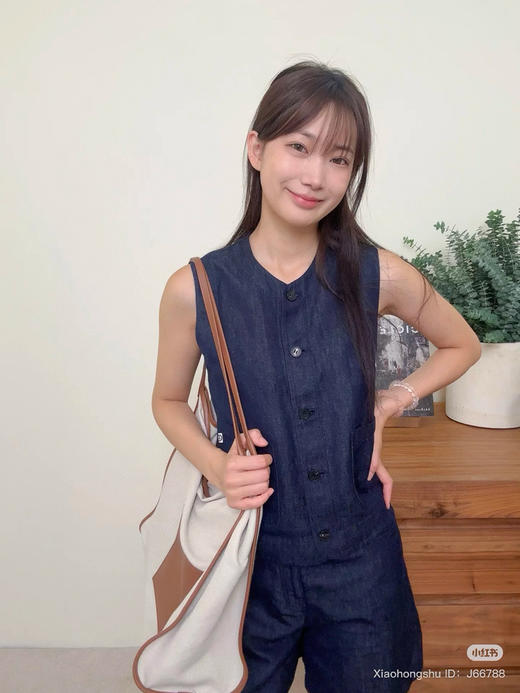 84-3 独家圆正 小禾 棉麻系列 长绒棉亚麻 色织斜纹你就在 背心/短裤 套装 偏小丢丢 商品图14