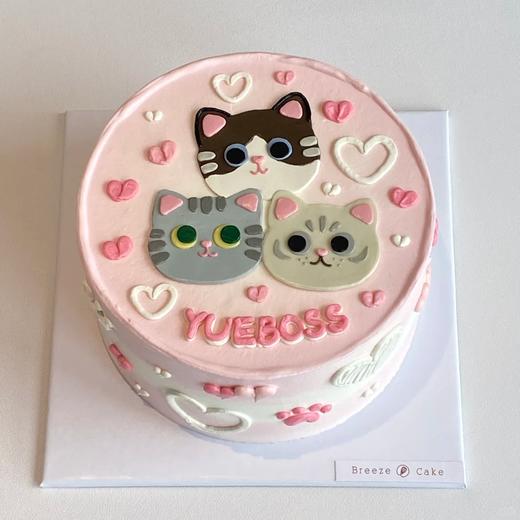 三只小猫小动物卡通手绘蛋糕-低糖处理无添加 商品图0
