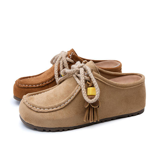 西遇内增高厚底勃肯鞋女新款秋季复古串珠袋鼠鞋小个子包头半拖鞋V1656936 商品图4