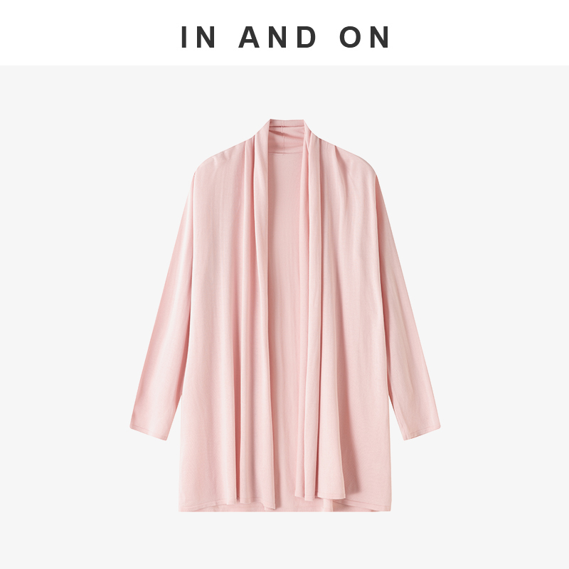 55173 IN AND ON 及简 100%莱赛尔堆领中长款针织开衫RJ004