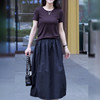 X179+Q312【套装】纯色遮肚夏季短袖上衣搭高腰休闲半身裙套装 商品缩略图0