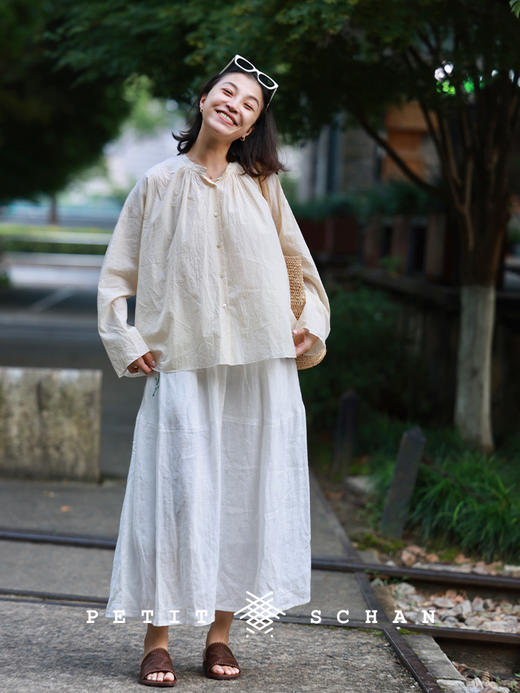 PETIT SCHAN小闪 CLO#879 A late bloomer 晚开的花 纯亚麻手绣薰衣草松紧腰茧型半裙 商品图5