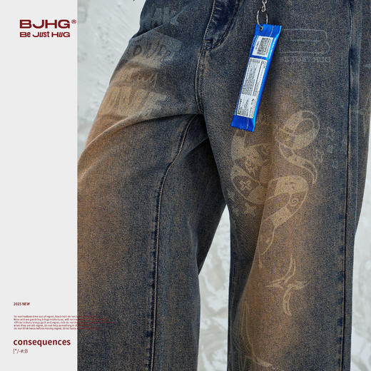 BJHG不计后果美式牛仔裤男款秋季2025新款宽松水洗做旧休闲长裤女 商品图2