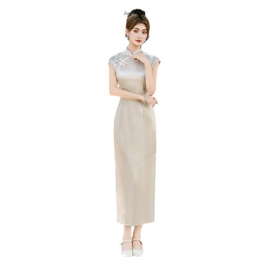 GX清纯素色长款提花连袖旗袍2025夏季新款复古国风年轻女士日常旗袍 商品图4