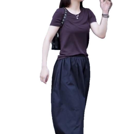 X179+Q312【套装】纯色遮肚夏季短袖上衣搭高腰休闲半身裙套装 商品图4