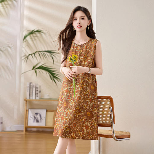 新中式国风背心裙，复古风无袖印花连衣裙日常百搭裙HR-1021 商品图2