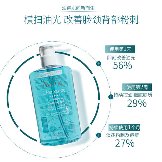 雅漾AVENE清爽控油洁肤凝胶洗面奶啫喱400ml 新版 商品图3