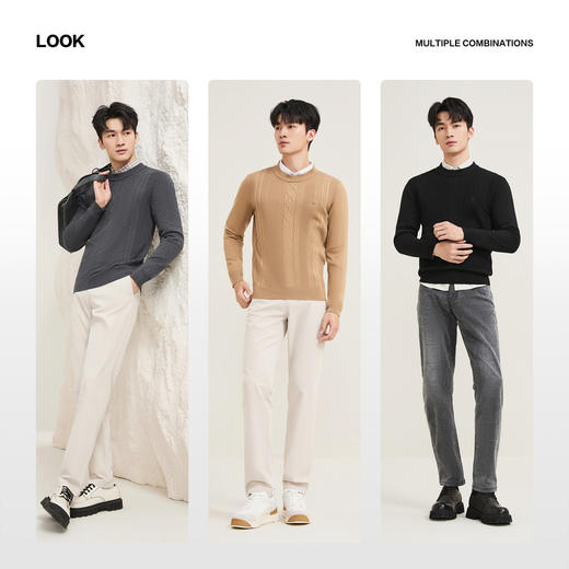 【含羊毛/蚕丝/可机洗/抗静电】柒牌男装秋季新款柔软套头薄毛衫129Y70350 商品图2