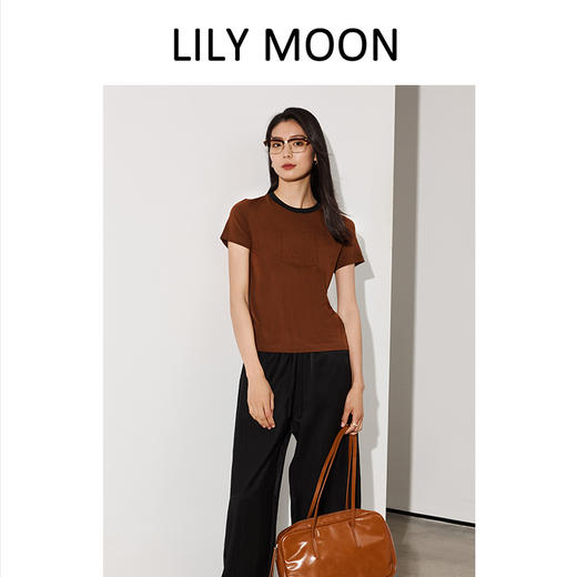LILYMOON【马油口袋T恤】夏季撞色领短袖T恤 商品图1