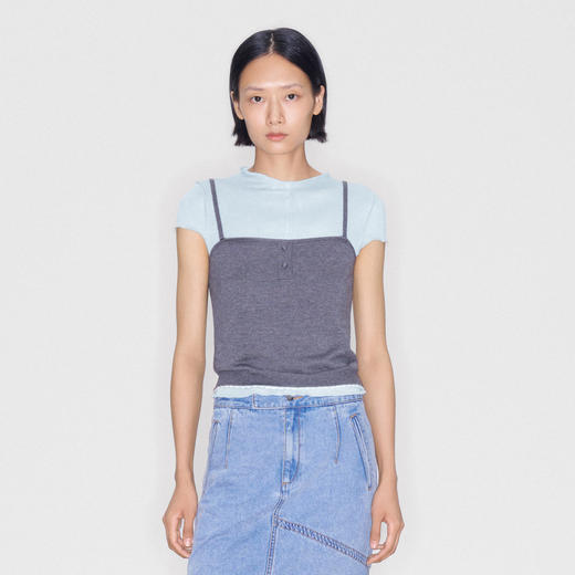 lost in echo2025秋冬新款精致修身显瘦空气感羊毛针织短袖T恤女 商品图2