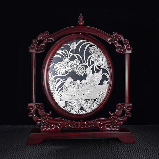 子佩集S999银手工银花丝【鸳鸯戏水】双面旋转花丝台屏【YYXSHATP】大师工坊原创设计2508 商品图5