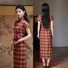 GX港风格子新中式长款改良旗袍2025夏新款日常文艺学院风旗袍 商品缩略图1