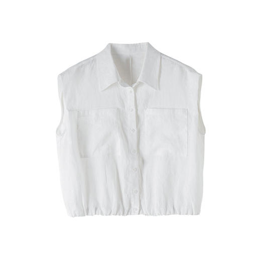 「高货xg」全新升级【铂金会员192/天猫259/差价67】(62455)洛诗琳收腰松紧宽松无袖衬衫2025夏季薄款休闲短款上衣女 商品图4