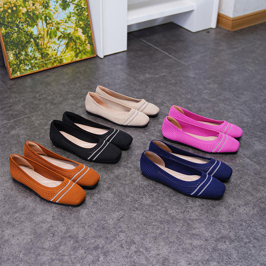 【脚胖脚宽，建议拍大一码】REREJOY方头拼接平底飞织王妃鞋 柔软亲肤镂空飞织鞋面舒适透气 杏仁鞋头不挤脚 裸色金丝线设计更显脚瘦 休闲百搭 商品图8