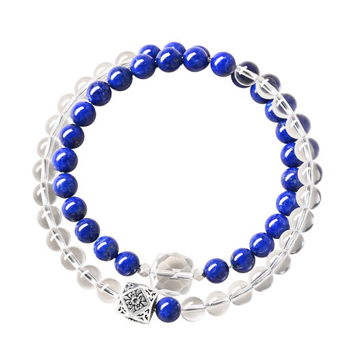 天然青金石白水晶双圈叠戴手串6mm 商品图4