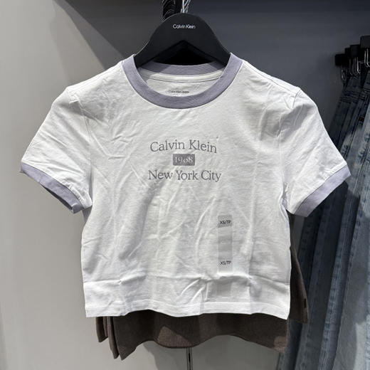 Calvin Klein Jeans/CK 女士夏季纯棉露脐短款休闲圆领短袖T恤 商品图1