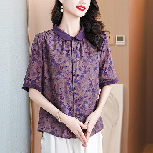 A32044高品质宽松遮肚显瘦中年妈妈碎花复古大码衬衫夏新款上衣减龄衬衣 商品图3