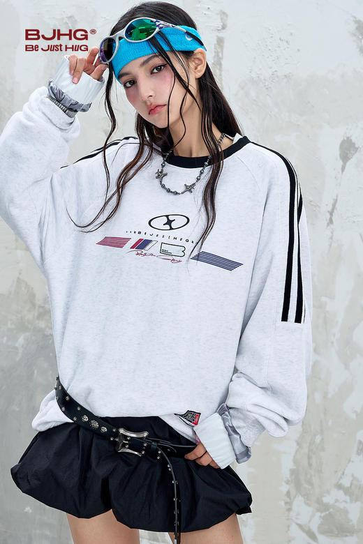 BJHG不计后果美式休闲卫衣男秋季2025重磅新款撞色复古运动卫衣女 商品图5