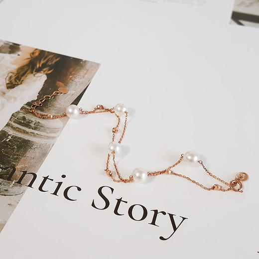 【天然正品】AU750玫瑰金镶天然近完美约6.0MM AKOYA海水珍珠手链6.0MM（皆取最大值）女士现售价：2680！030825XY21 商品图4