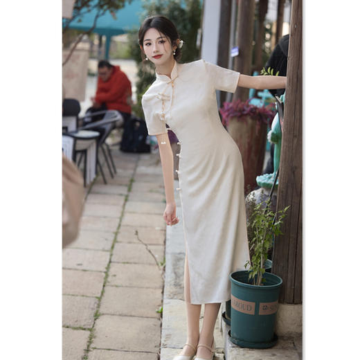 GX素雅中式提花缎长款双层旗袍2025夏季新款复古中国风年轻女士旗袍 商品图0