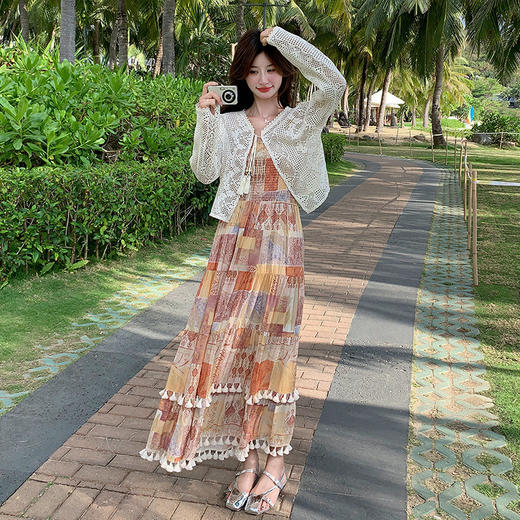 波西米亚风吊带连衣裙，海边度假超好看罩衫裙子套装HR-2560 商品图1
