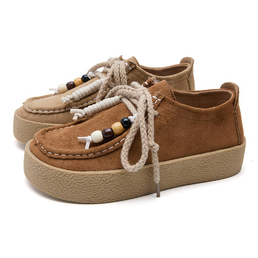 西遇厚底袋鼠鞋女新款秋季复古丑萌串珠系带乐福小皮鞋勃肯鞋K1656935 商品图4