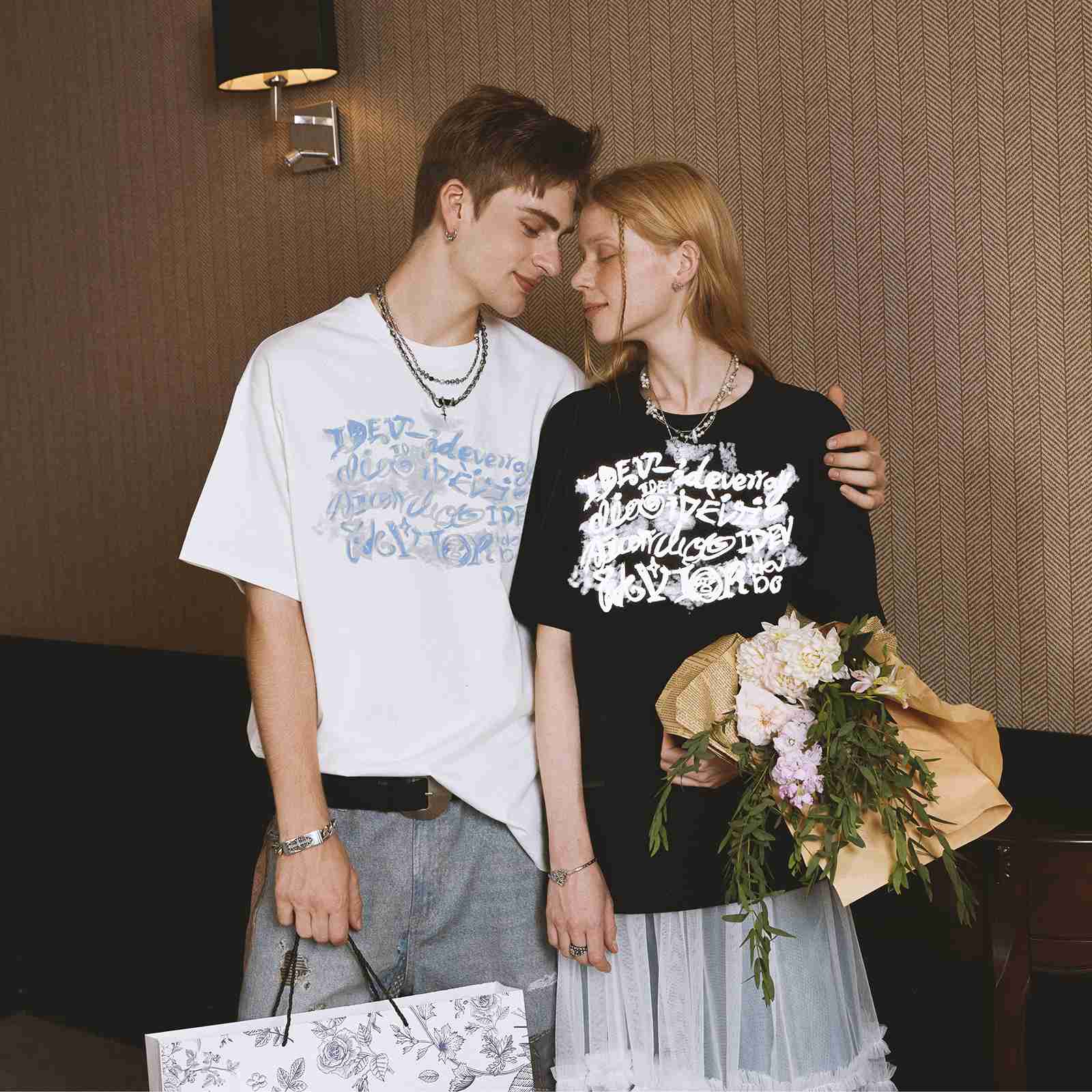 IDEVERRAY潮牌夜光手绘彩色T恤原创设计感涂鸦短袖圆领上衣情侣衫21MSL-TM657