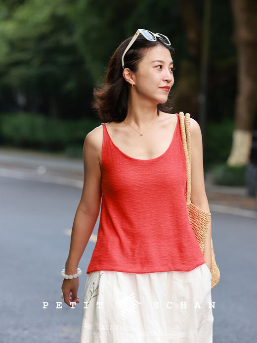 PETIT SCHAN小闪 CLO#868 Little Morning 小清晨 亚麻棉桑蚕丝卷边松弛感小吊带 商品图3