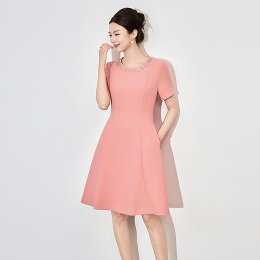 「高货wl」全新升级【铂金会员321/天猫429/差价108】(92540)洛诗琳轻奢重工圆领钉钻连衣裙2025夏季气质高级感收腰裙 商品图0