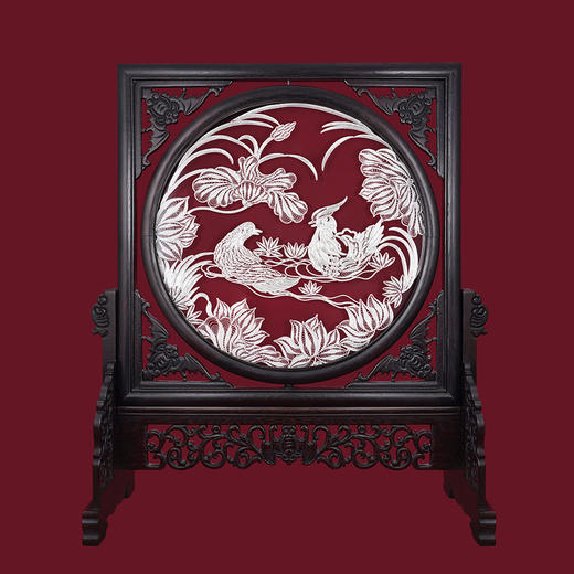 子佩集S999银手工银花丝【鸳鸯戏莲】双面旋转花丝台屏【YYXLHATP】大师工坊原创设计2508 商品图5