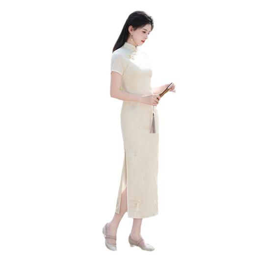 GX清纯素雅年轻款锦缎刺绣长款旗袍2025夏新款复古国风日常可穿旗袍 商品图4