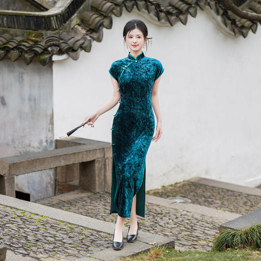 GX夏季新款修身显瘦高级感丝绒旗袍长款旗袍裙 商品图3